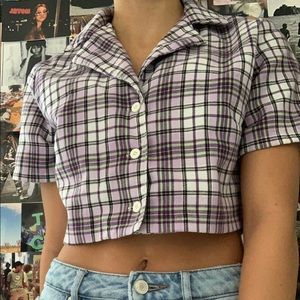 Cropped button up collared t-shirt